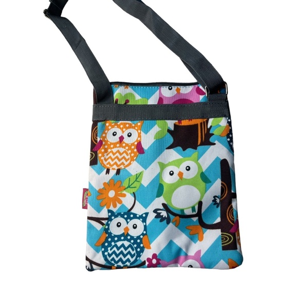 Owl Print Aqua Chevron Messenger Crossbody Bag. NEW WOT - Picture 2 of 5